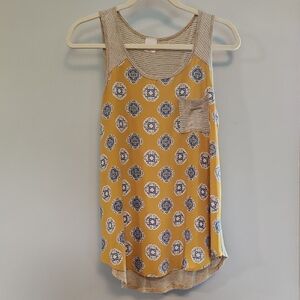 Kaileigh Small Women's Yellow Patterned Tunic Tank Top